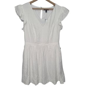 Express A Line Mini Dress Women's M White V-neck Flutter Sleeve Romantic Summer
